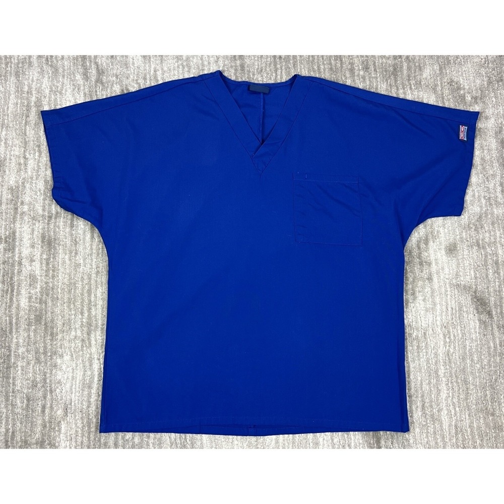 Cherokee Scrub Top Unisex XL Blue Workwear V-Neck Short Sleeve Chest Pocket